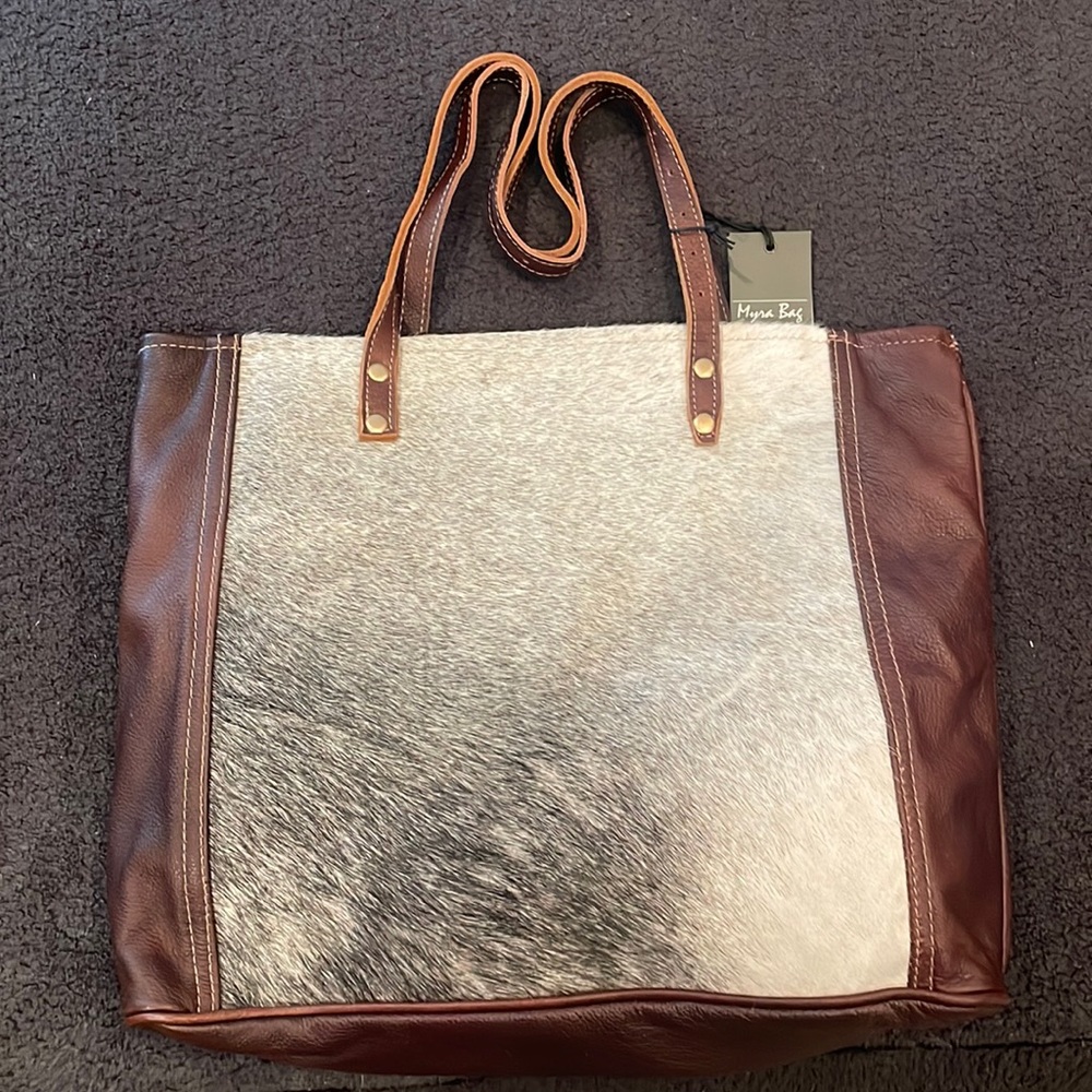 Myra bag grey cowhide laptop/computer Bag